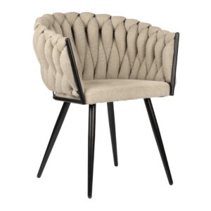 Eetkamerstoel beige 'Wave-stoel' – gevlochten rugleuning – stof – 60 x 54 x 78,5 cm