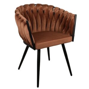 Koperen eetkamerstoel ‘Wave Chair’ – gevlochten rugleuning – fluwelen eetkamerstoel