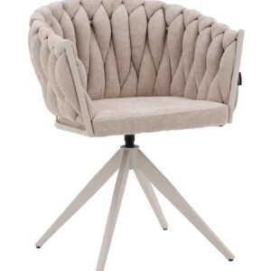 Eetkamerstoel ‘Wave Chair’ – Gevlochten rugleuning – Beige eetkamerstoel met beige frame - 360 graden draaiend.