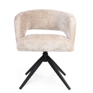 Eetkamerstoel Demi | Beige | Poot Zwart | Met armleuning