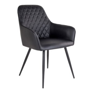 Harbo Dining Chair - Eetkamerstoel, PU-leer, zwart, zwarte poten HN1223 (set van 2)